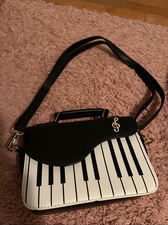 Handbags - Black & White Piano Keyboard Crossbody Bag with Treble Clef Accent